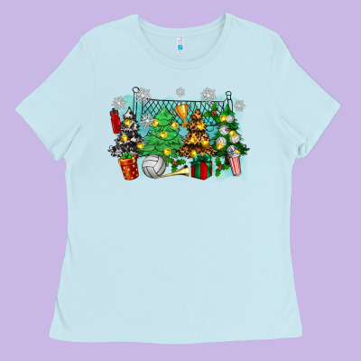 Christmas Trees With Volleyball Ladies Tee Designed By Zillion Design Studio