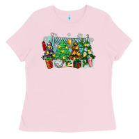 Bubblegum Pink christmas trees with volleyball Ladies Tee - Zillion Design Studio