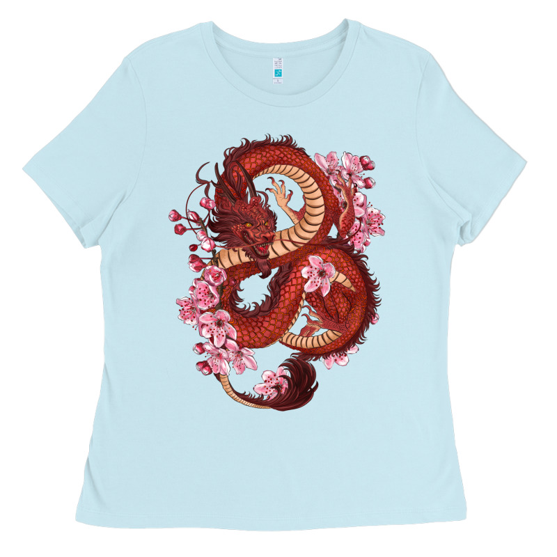 Red Dragon And Sakura Cherry Blossoms Ladies Tee by RanaPortraitStore | Teevron