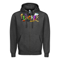 Charcoal Heather halloween teacher Zipper Hoodie - NancyCooperArtShop