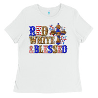 White red white and blessed Ladies Tee - texasbilliewilder