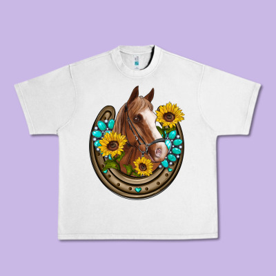 Western Horseshoe Horse Sunflowers Gemstone Urban Heavy Tee Designed By Artiststas