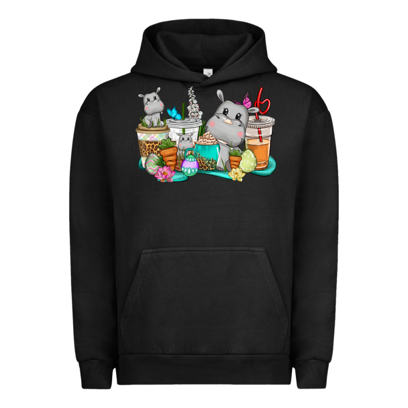 Easter Hippopotamus Coffee Cups Easter Day Urban Hoodie by CowGirlArtShop | Teevron