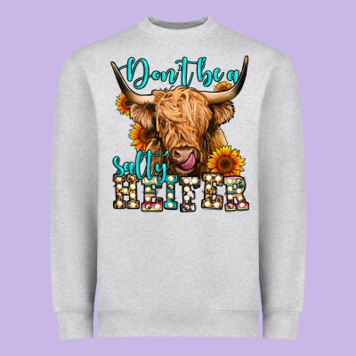 Don't Be A Salty Heifer Long Haired Cow Heavyweight Sweatshirt Designed By Jasminsmagicworld