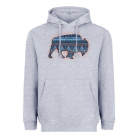 Heather Grey Bison Silhouette Blue Aztec Heavyweight Hoodie - Bettercallsaul