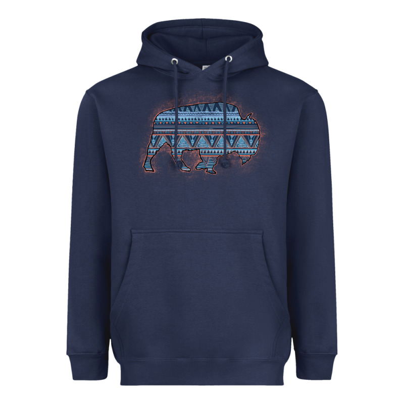 Bison Silhouette Blue Aztec Heavyweight Hoodie by Bettercallsaul | Teevron