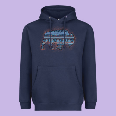 Bison Silhouette Blue Aztec Heavyweight Hoodie Designed By Bettercallsaul