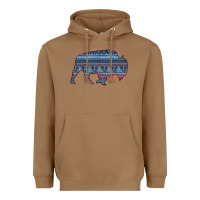 Toasted Coconut Bison Silhouette Blue Aztec Heavyweight Hoodie - Bettercallsaul