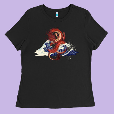 Asian Dragon And Ocean Waves Ladies Tee Designed By Ranaportraitstore