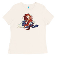 Bone asian dragon and ocean waves Ladies Tee - RanaPortraitStore