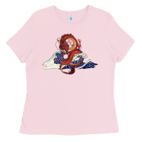 Bubblegum Pink asian dragon and ocean waves Ladies Tee - RanaPortraitStore