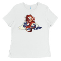White asian dragon and ocean waves Ladies Tee - RanaPortraitStore