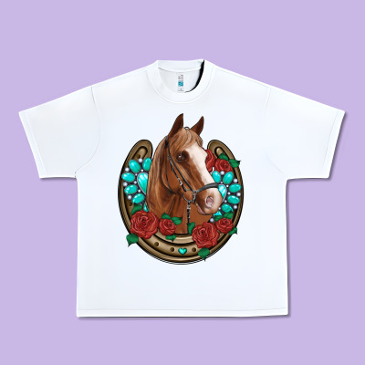 Western Horseshoe Horse Roses Gemstone Urban Heavy Tee Designed By Artiststas