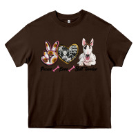 Chocolate Brown peace love bull terrier Heavy Core Tee - RanaPortraitStore