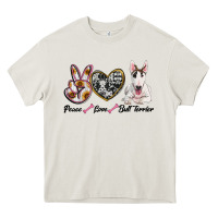 Cream peace love bull terrier Heavy Core Tee - RanaPortraitStore