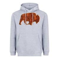 Heather Grey Bison Silhouette Red Skull Heavyweight Hoodie - Bettercallsaul