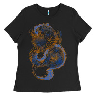 Black blue and orange dragon Ladies Tee - RanaPortraitStore