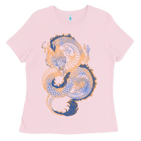 Bubblegum Pink blue and orange dragon Ladies Tee - RanaPortraitStore