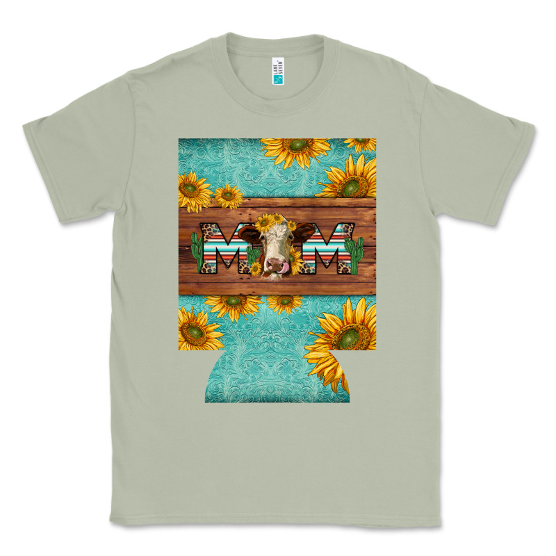 Mom Hereford Cattle Sunflowers On Tooled Leather Regular Can Cooler Classic Tee by BarkalooDesign | Teevron