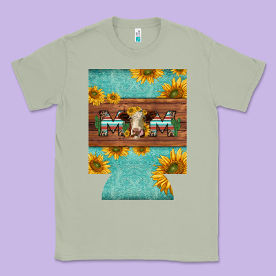 Mom Hereford Cattle Sunflowers On Tooled Leather Regular Can Cooler Classic Tee Designed By Barkaloodesign