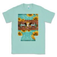 Seafoam mom hereford cattle sunflowers on tooled leather regular can cooler Classic Tee - BarkalooDesign