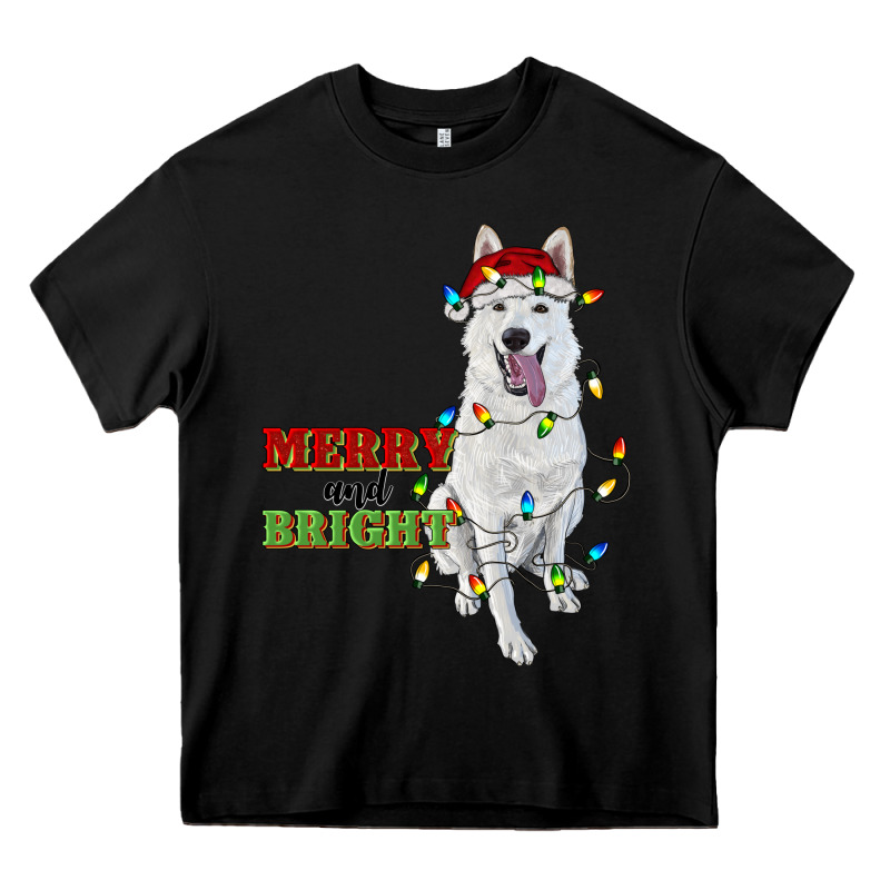 Merry And Bright White Shepherd Heavy Core Tee by RanaPortraitStore | Teevron