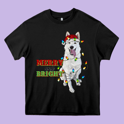 Merry And Bright White Shepherd Heavy Core Tee Designed By Ranaportraitstore
