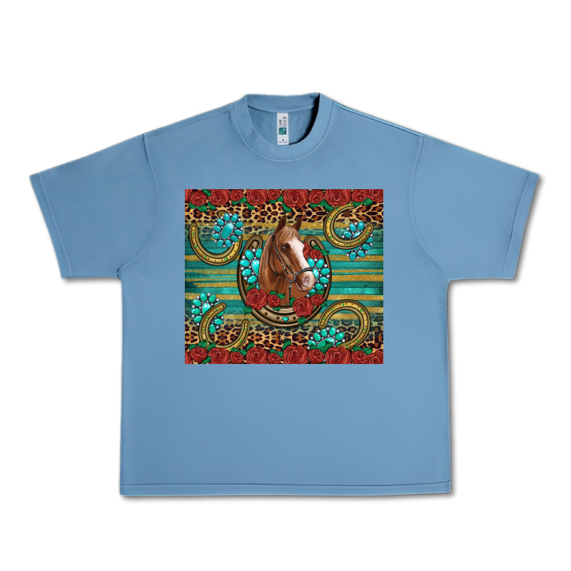 Western Horse Horseshoe Roses Gemstones Glitter Wooden Urban Heavy Tee by Artiststas | Teevron