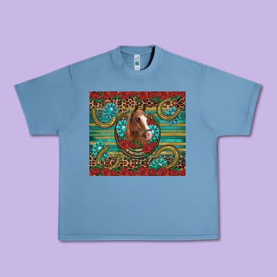 Western Horse Horseshoe Roses Gemstones Glitter Wooden Urban Heavy Tee Designed By Artiststas