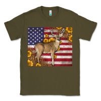 Army Green Western American Flag And Deer Classic Tee - LillyAllenDesigns