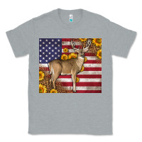 Heather Grey Western American Flag And Deer Classic Tee - LillyAllenDesigns