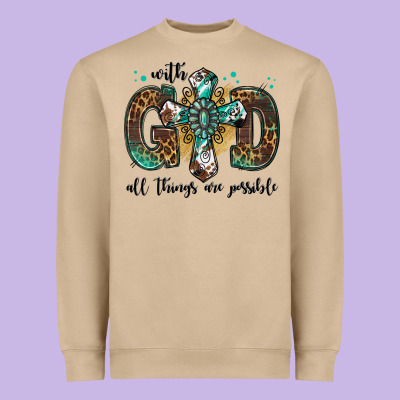 With God All Things Are Possible Gemstone Cross Heavyweight Sweatshirt Designed By Jasminsmagicworld