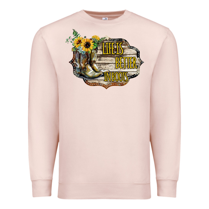 Life Is Better In Boots Premium Sweatshirt by Bettercallsaul | Teevron