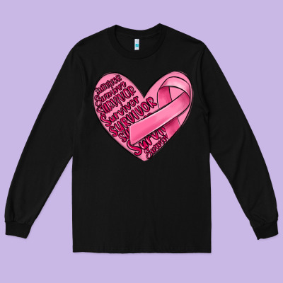 Heart Breast Cancer Long Sleeve Tee Designed By Maliassmallbusiness