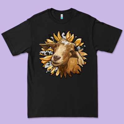 Sunflower With Goat Premium Tee Designed By Ranaportraitstore