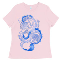 Bubblegum Pink blue dragon Ladies Tee - RanaPortraitStore