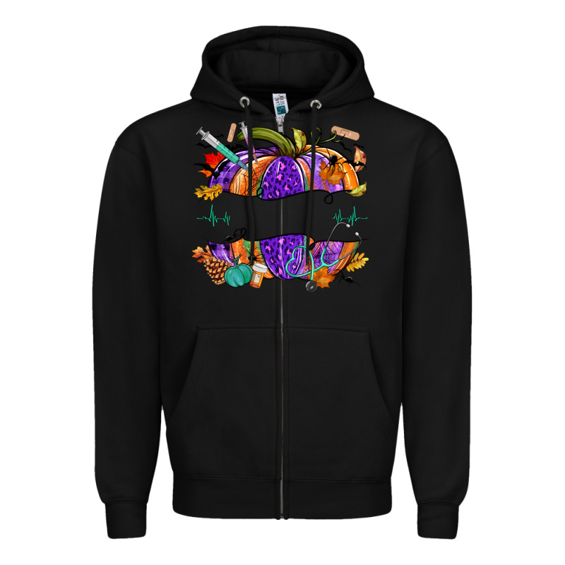 Halloween Nurse Pumpkin Custom Name Zipper Hoodie by NancyCooperArtShop | Teevron