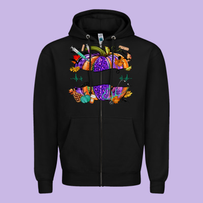 Halloween Nurse Pumpkin Custom Name Zipper Hoodie Designed By Nancycooperartshop