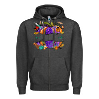 Charcoal Heather halloween nurse pumpkin custom name Zipper Hoodie - NancyCooperArtShop