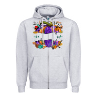 Heather Grey halloween nurse pumpkin custom name Zipper Hoodie - NancyCooperArtShop