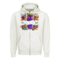 Oatmeal Heather halloween nurse pumpkin custom name Zipper Hoodie - NancyCooperArtShop