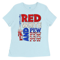 Baby Blue red white and pew pew pew Ladies Tee - texasbilliewilder