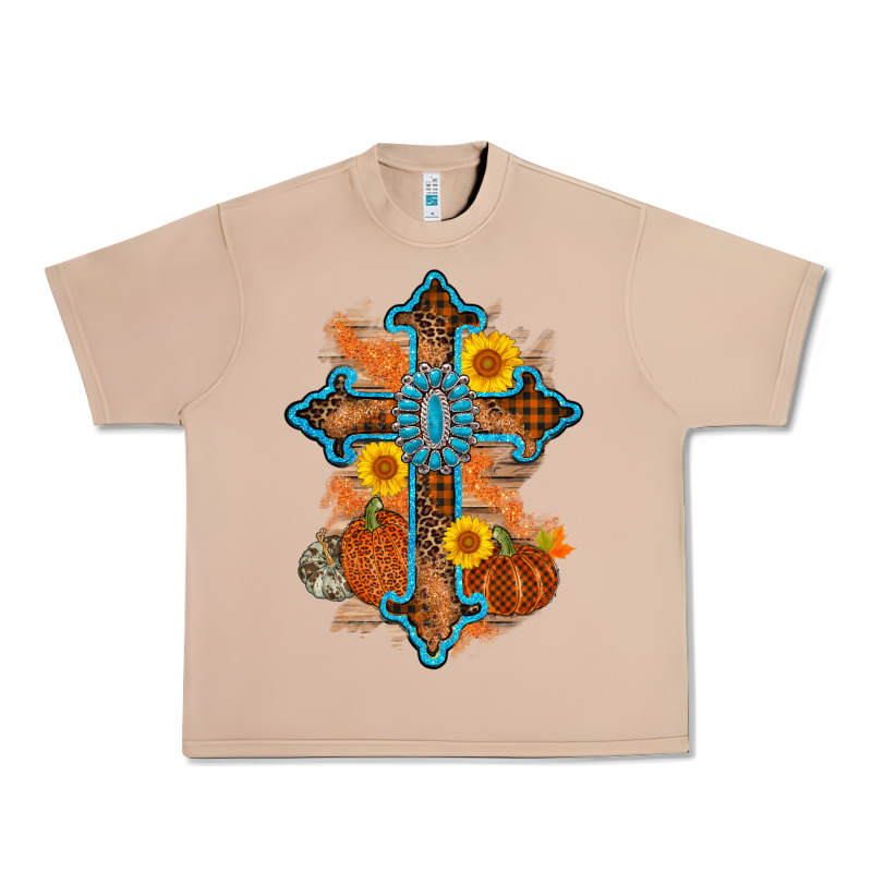 Thanksgiving Cross Pumpkin Sunflower Urban Heavy Tee by AdoDesignShop | Teevron