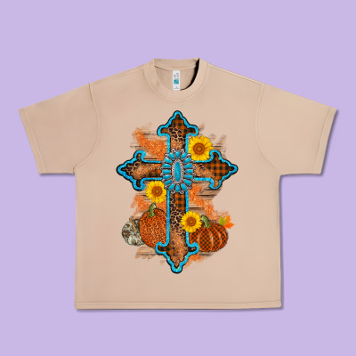 Thanksgiving Cross Pumpkin Sunflower Urban Heavy Tee Designed By Adodesignshop