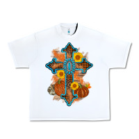 White thanksgiving cross pumpkin sunflower Urban Heavy Tee - AdoDesignShop
