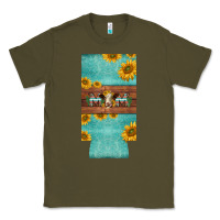 Army Green mom hereford cattle sunflowers on tooled leather slim can cooler Classic Tee - BarkalooDesign