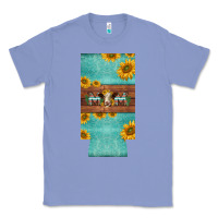 Colony Blue mom hereford cattle sunflowers on tooled leather slim can cooler Classic Tee - BarkalooDesign
