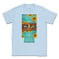 Dusty Blue mom hereford cattle sunflowers on tooled leather slim can cooler Classic Tee - BarkalooDesign