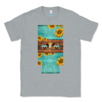 Heather Grey mom hereford cattle sunflowers on tooled leather slim can cooler Classic Tee - BarkalooDesign