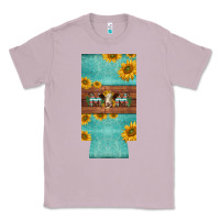 Lilac mom hereford cattle sunflowers on tooled leather slim can cooler Classic Tee - BarkalooDesign